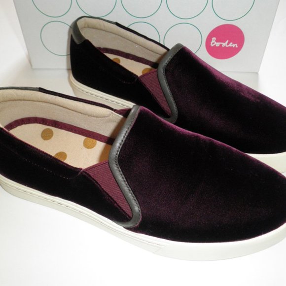 Boden Burgundy Velvet Slip On Sneakers in BOX 8.5 - Picture 6 of 8